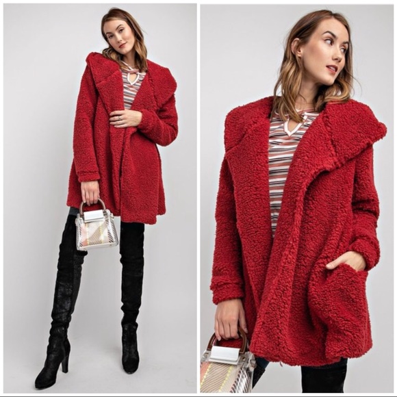 Jackets & Blazers - 2 M left RED WINE FAUX FUR Oversized hoodie jacket